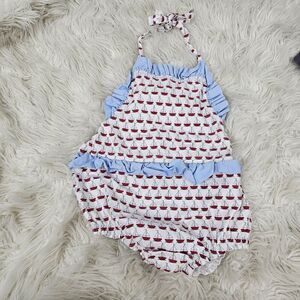 James & Lottie White Sailboat Printed Bubble Red Blue Toddler Girls Size 4T